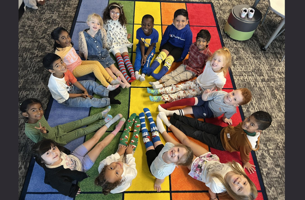  students wearing crazy socks